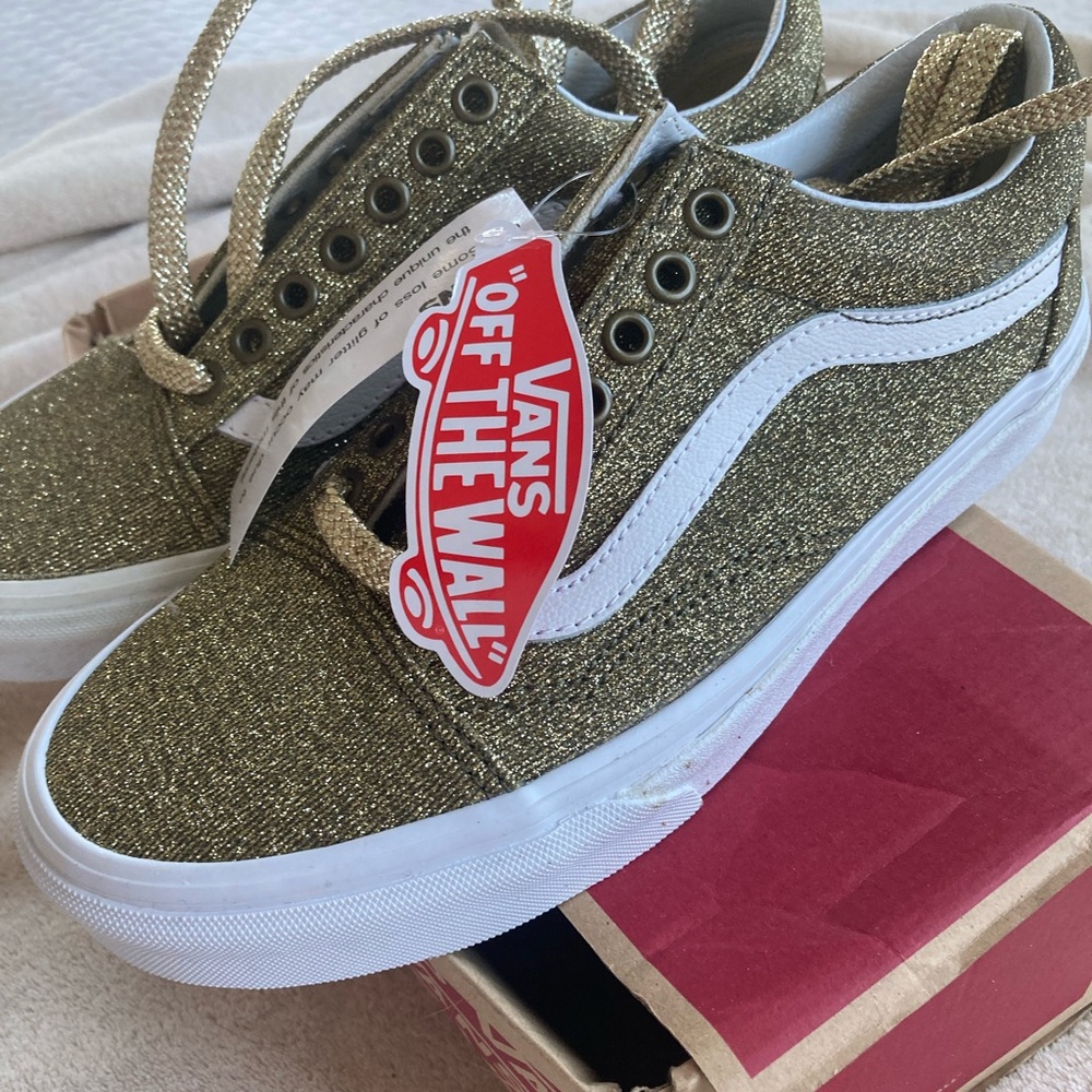 NWT Gold Glitter Old Skool Vans - Women’s 8
